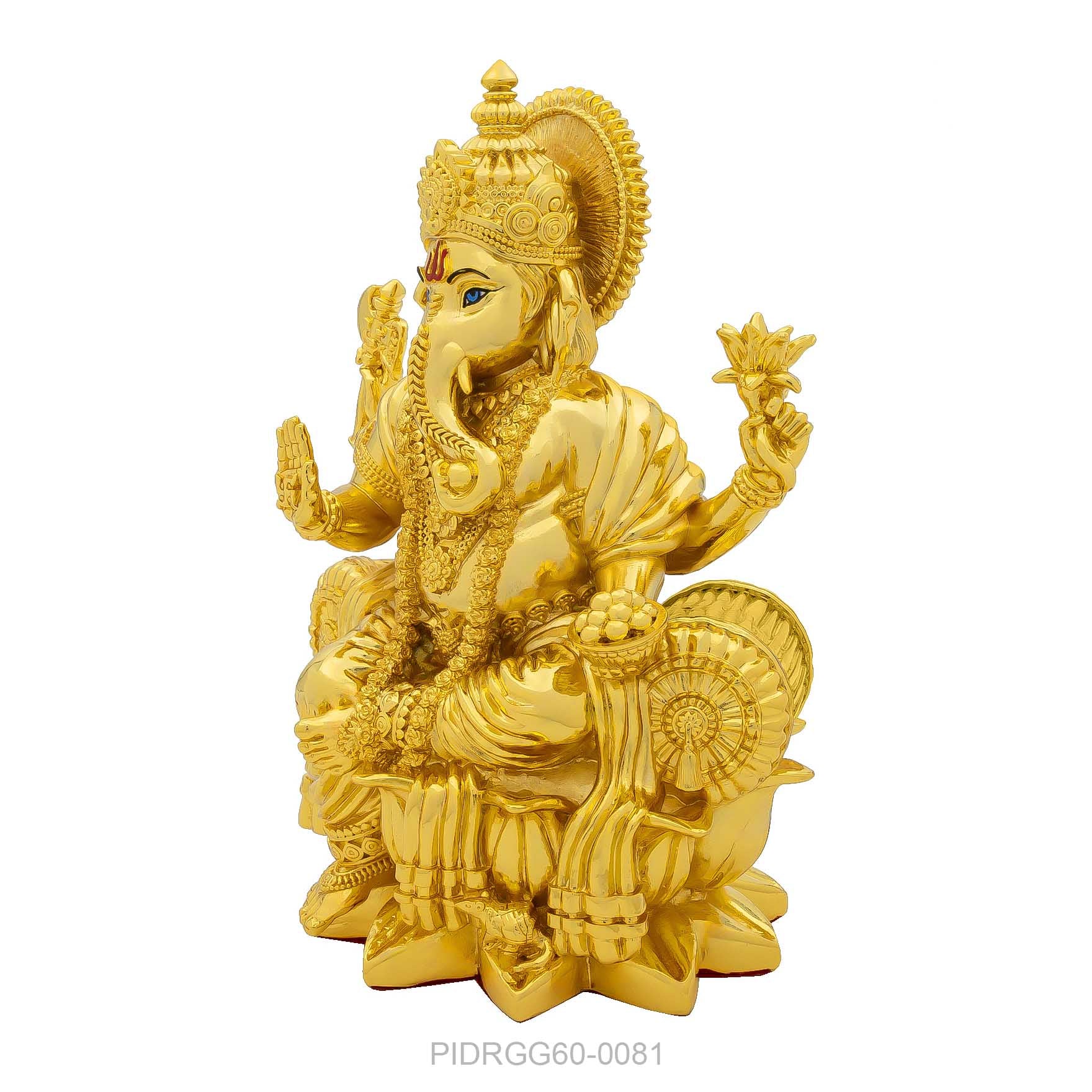 Ganesha Idol – Gold Plated – Seated Lalitasana Design with Ornate Throne – Home Temple & Festive Decor (Ganpati Murti / Vinayaka Statue) | PIDRGG60-0081