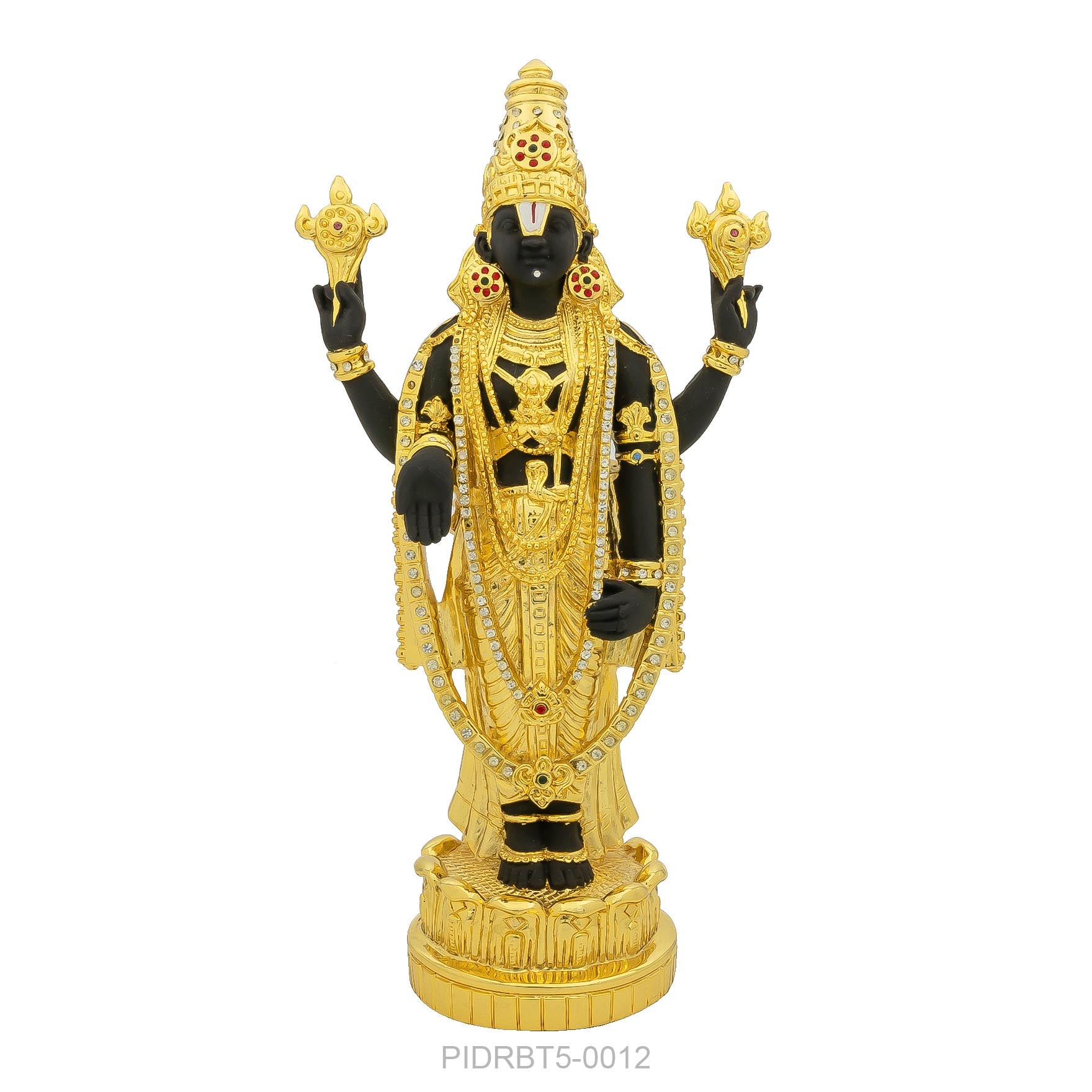 Venkateswara Idol – Traditional Black & Gold Finish – Tirupati Balaji Murti (Hindu Deity Idol) – Home Temple & Festive Decor | PIDRBT5-0012
