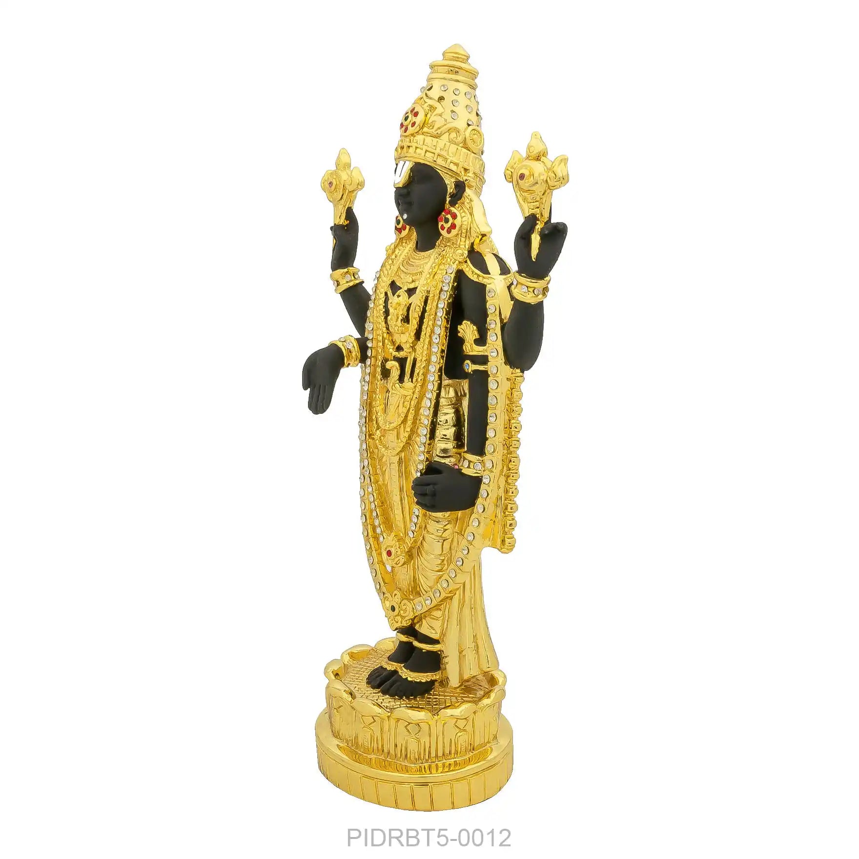 Venkateswara Idol – Traditional Black & Gold Finish – Tirupati Balaji Murti (Hindu Deity Idol) – Home Temple & Festive Decor | PIDRBT5-0012