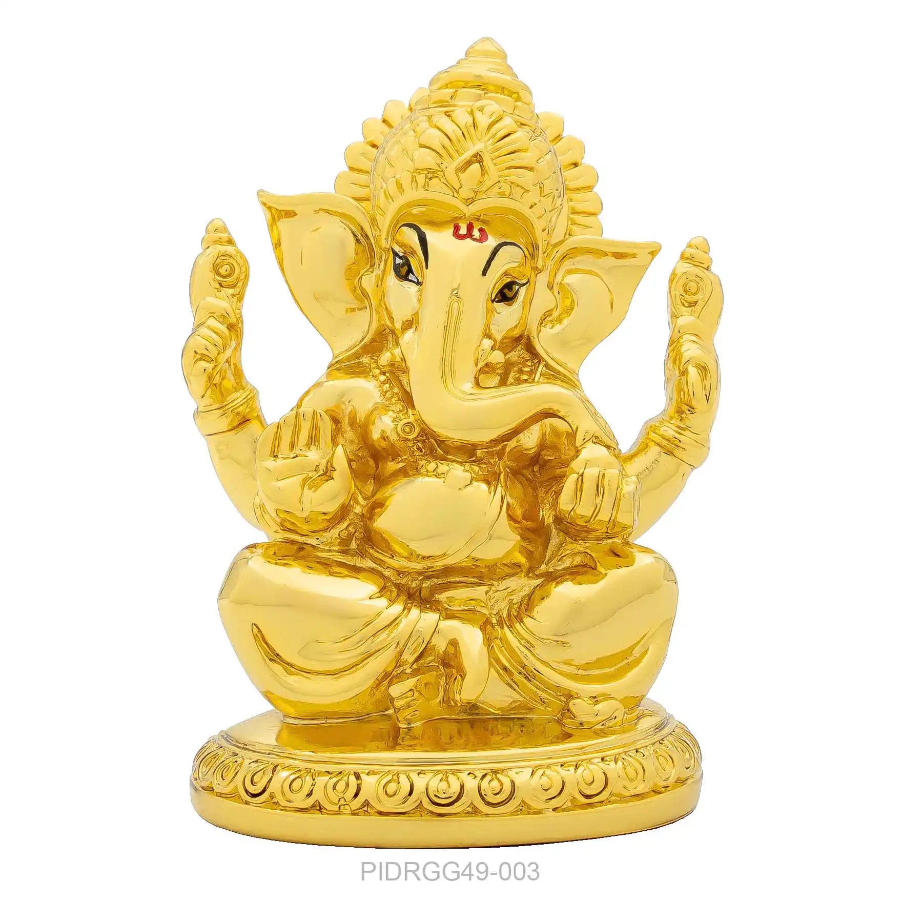 Ganesha Idol – Gold Plated – Ornate Seated Design with Modak & Abhaya Mudra – Vinayaka Murti (Hindu Deity Idol) – Home Temple & Festive Decor | PIDRGG49-003