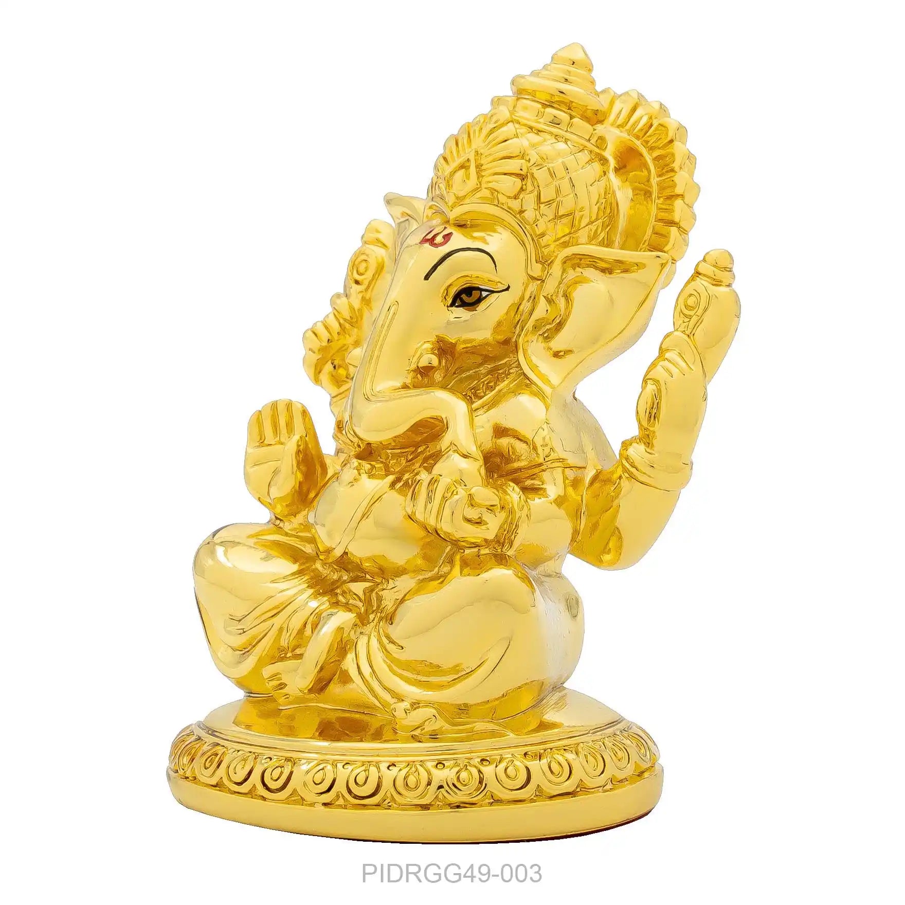 Ganesha Idol – Gold Plated – Ornate Seated Design with Modak & Abhaya Mudra – Vinayaka Murti (Hindu Deity Idol) – Home Temple & Festive Decor | PIDRGG49-003