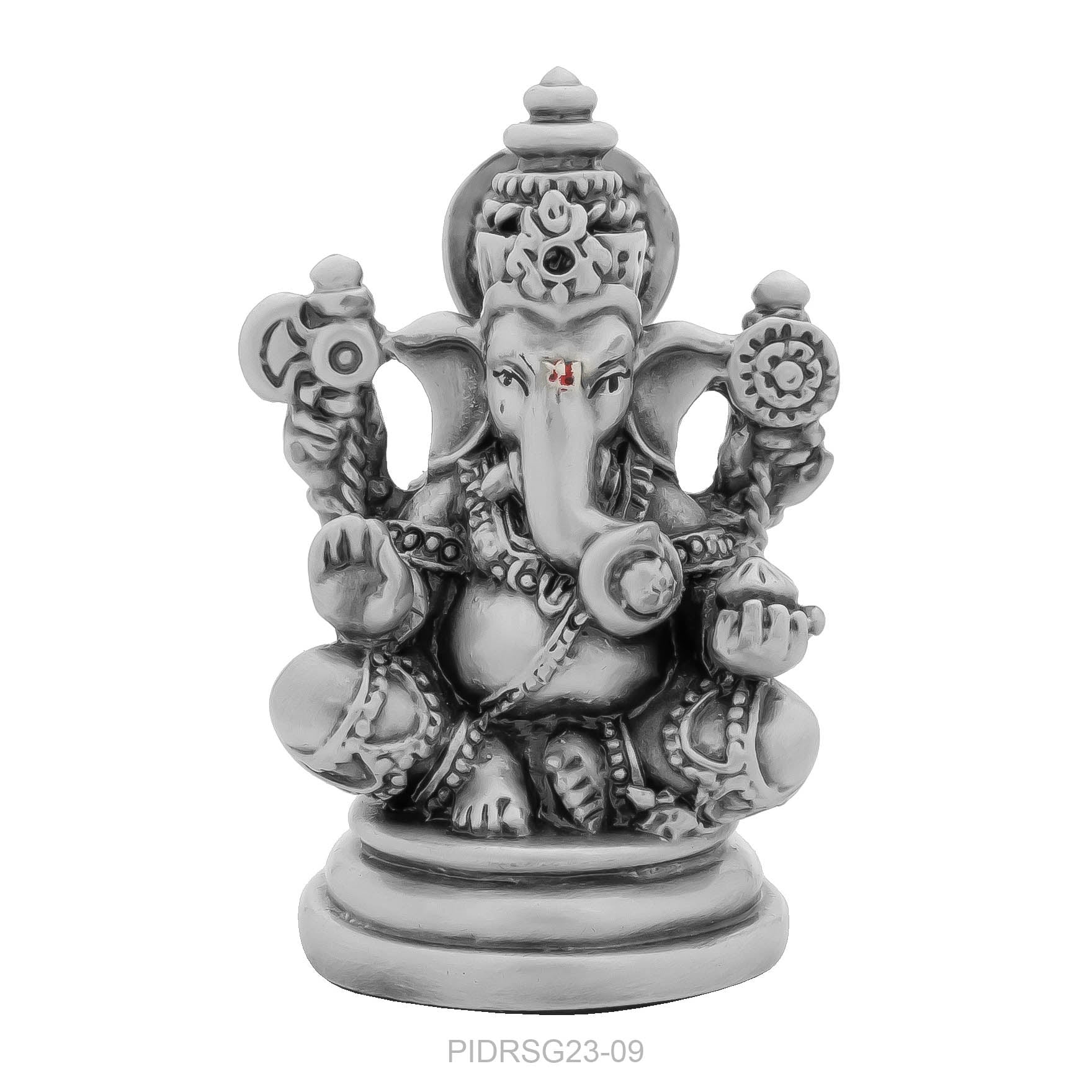 Lord Ganesha Idol – Antique Silver-Finish Resin Murti – Vinayaka Sitting Sculpture – Hindu Deity for Home Temple & Festive Décor | PIDRSG23-09