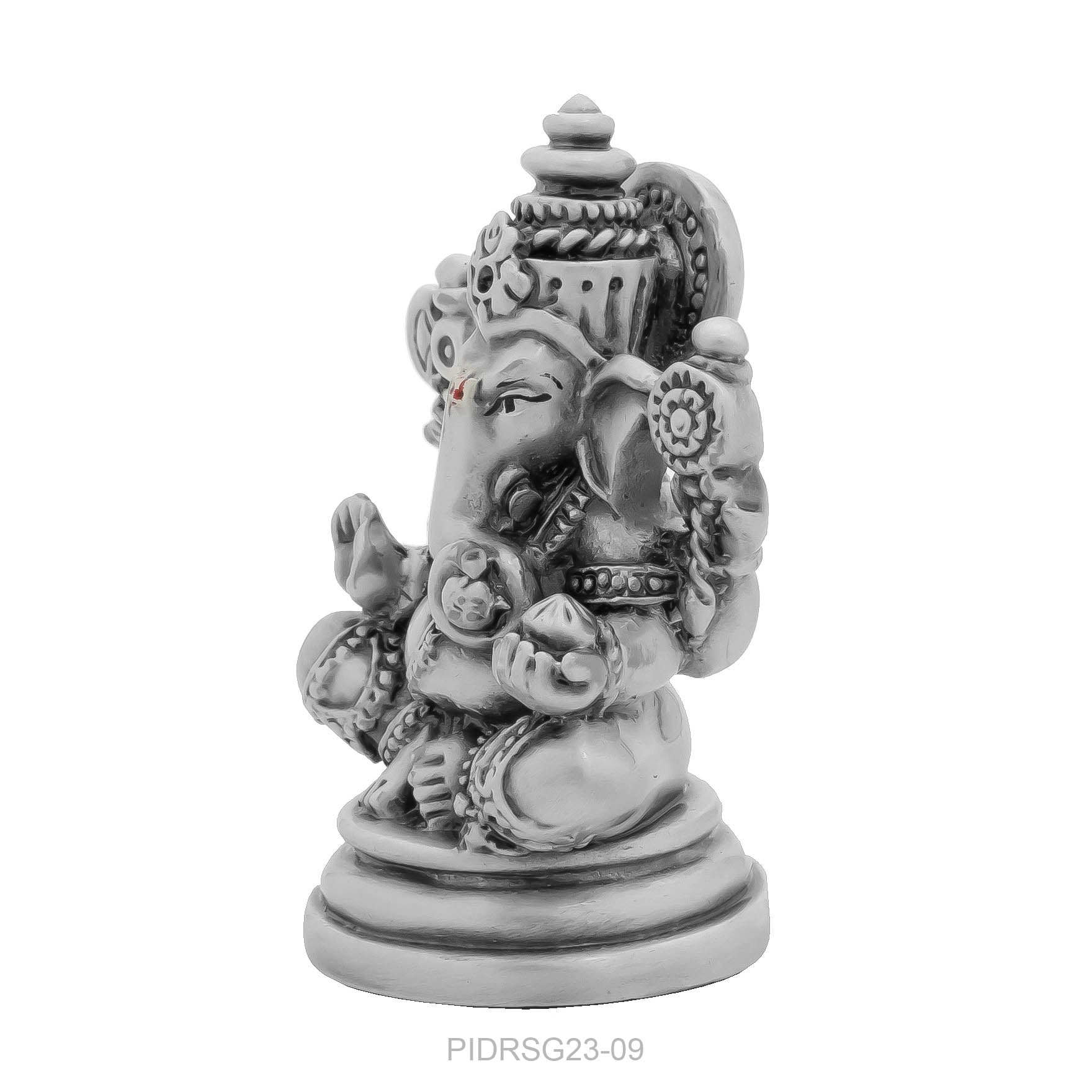 Lord Ganesha Idol – Antique Silver-Finish Resin Murti – Vinayaka Sitting Sculpture – Hindu Deity for Home Temple & Festive Décor | PIDRSG23-09
