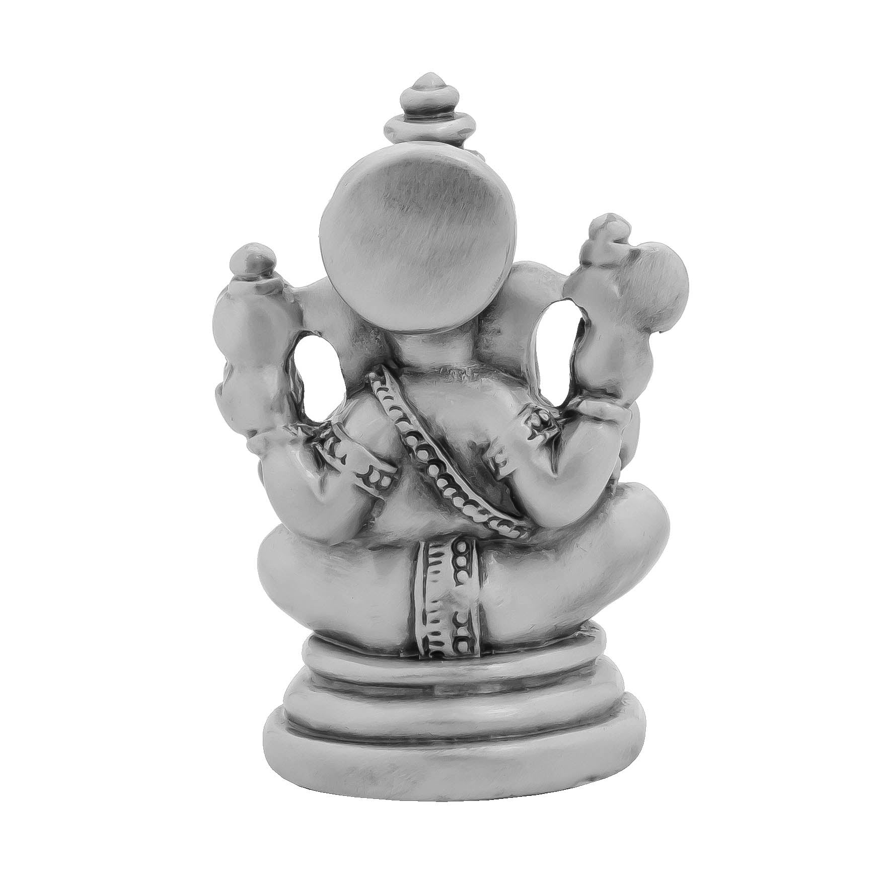 Lord Ganesha Idol – Antique Silver-Finish Resin Murti – Vinayaka Sitting Sculpture – Hindu Deity for Home Temple & Festive Décor | PIDRSG23-09