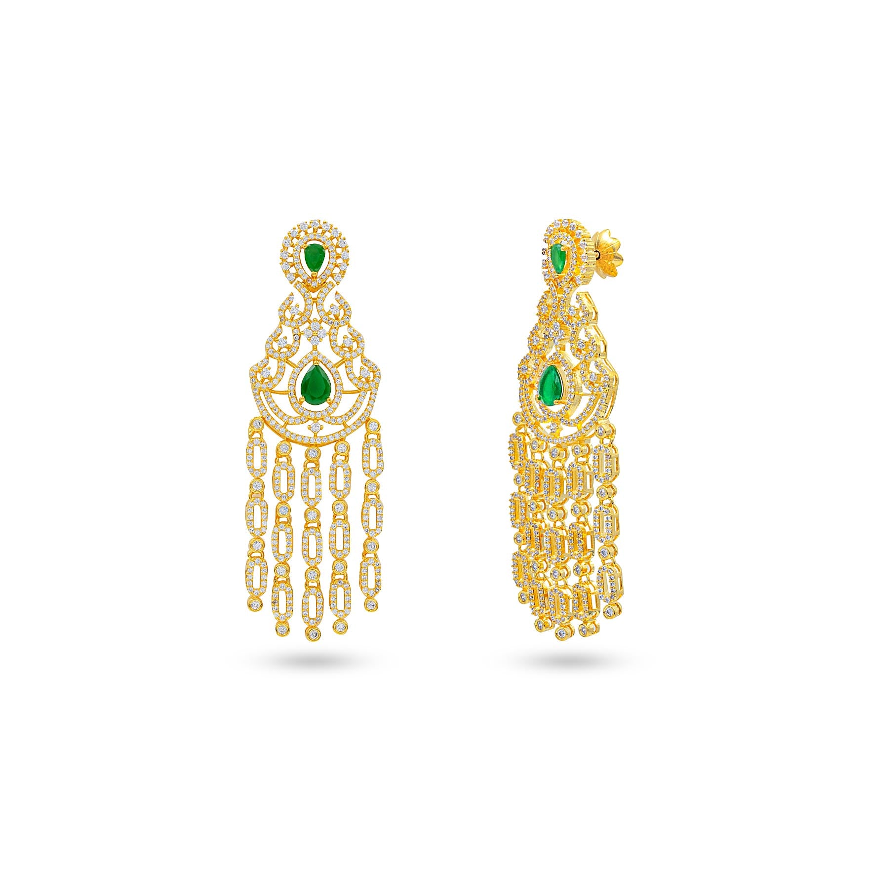 Gold Plated Green Hanging Earrings | Parakkat Jewels