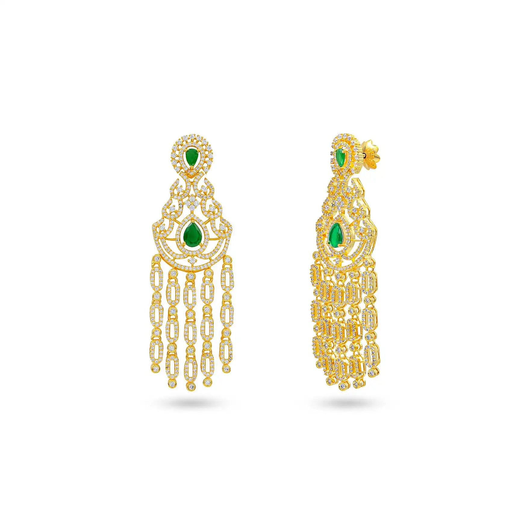 Gold Plated Green Hanging Earrings | Parakkat Jewels