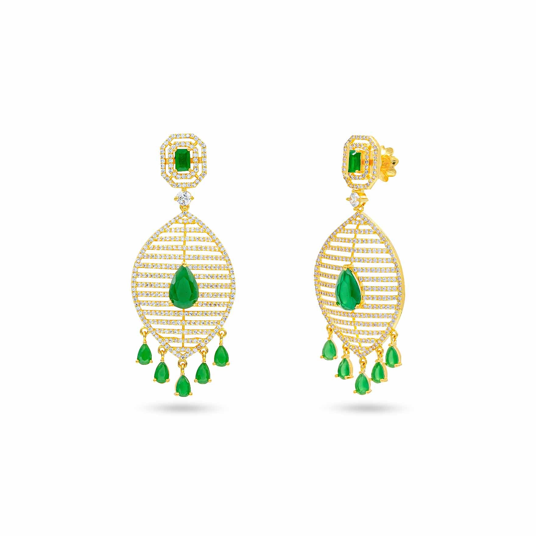 Buy Gold Plated Green Stone Earrings | Parakkat Jewels