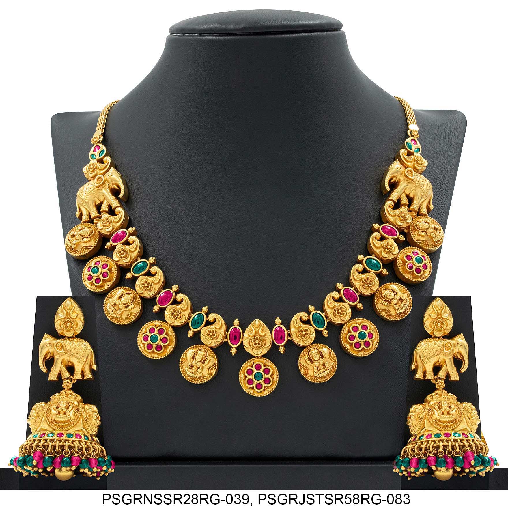 SRESHTA COLLECTION GERU NECKLACE WITH EARRING PSGRNSSR28RG-039,PSGRJSTSR58RG-083
