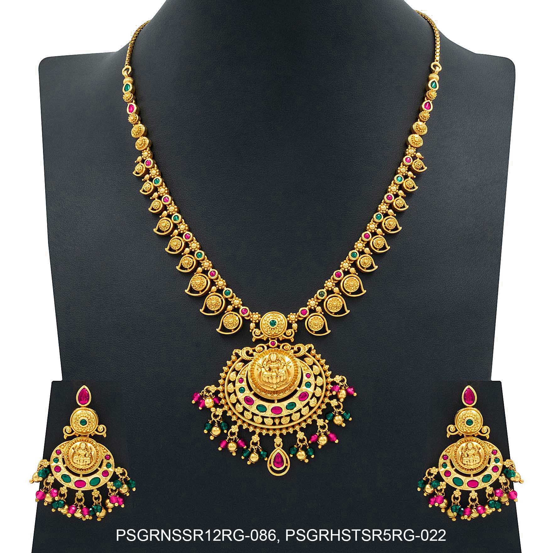 SRESHTA COLLECTION GERU NECKLACE WITH EARRING PSGRNSSR12RG-086, PSGRHSTSR5RG-022