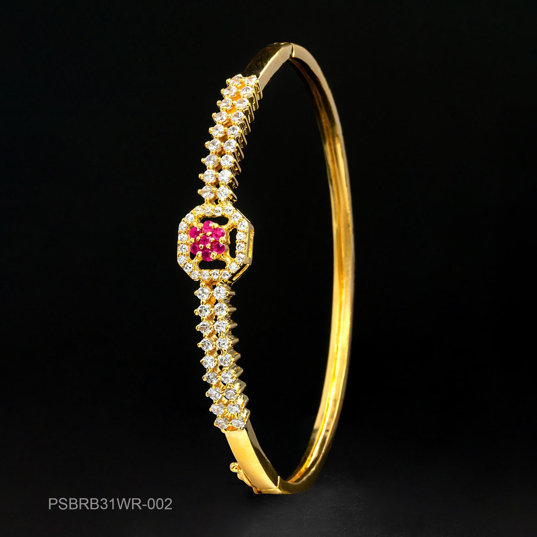 24ct Heavy Gold Layered Stone Bracelet Bangle PSBRB31WR-002