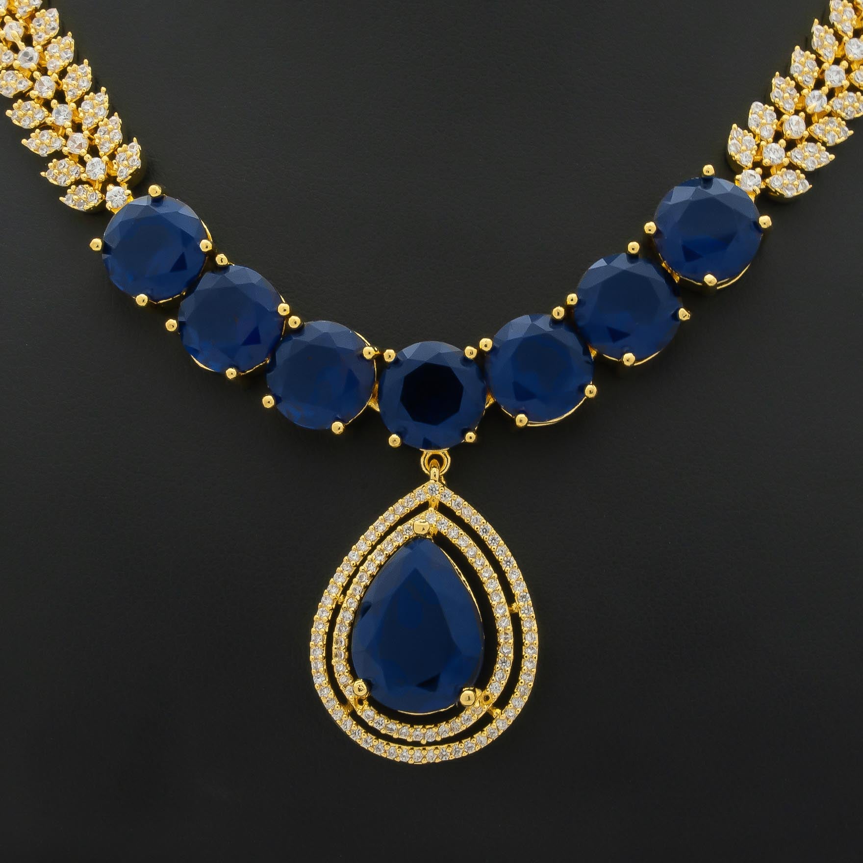 Premiun Stone Necklace with Stud PMSNS61WBL-008, PMSHST78WBL-082