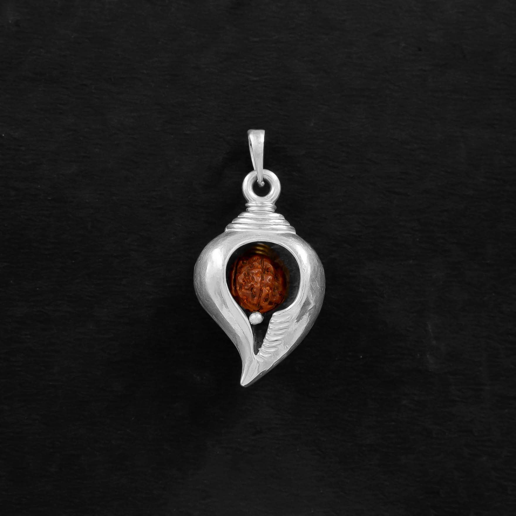 Silver Rudraksham shankh locket MSLRULT