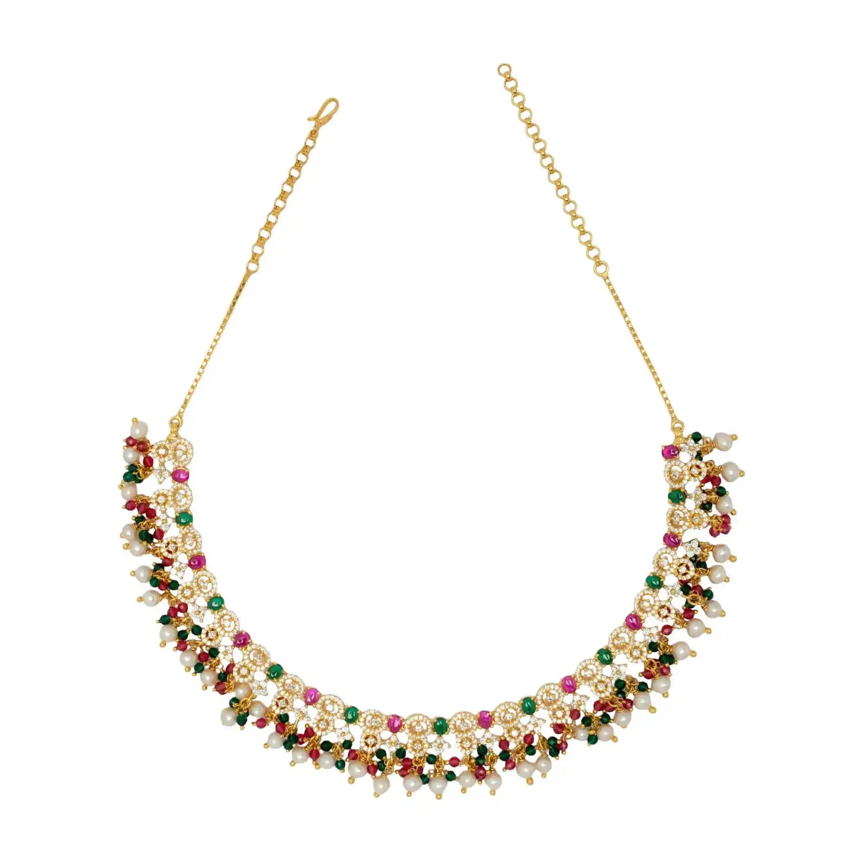 Premium Stone Necklace Short With Stud PMSNS44WRG-009,PMSHST74WG-022