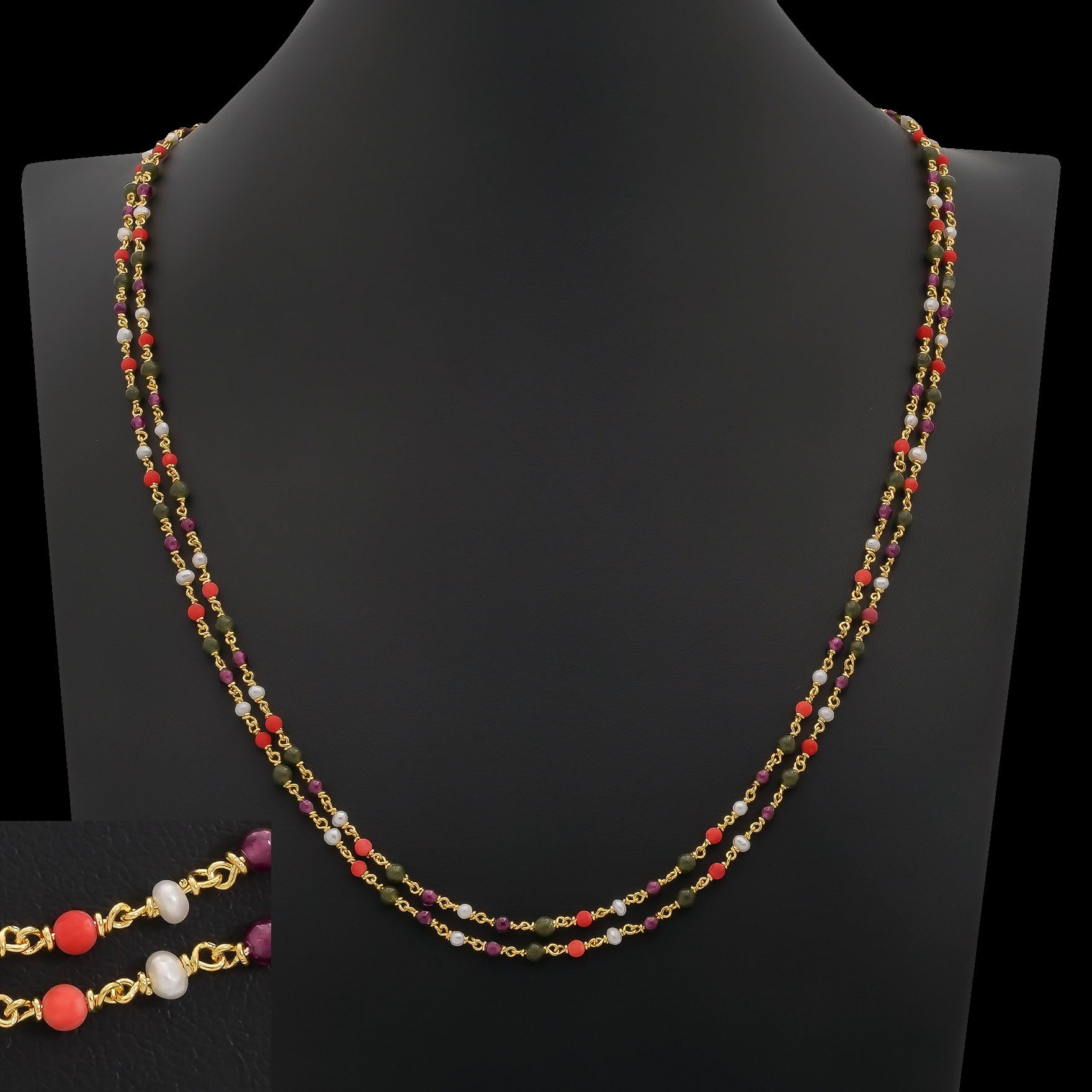 Coral Pearl Stone Gold Plated Chain