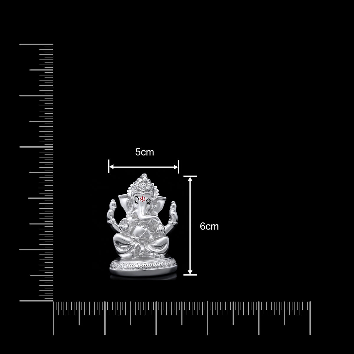 Four Arm Seated Ganesha Brass Idol Silver Finish