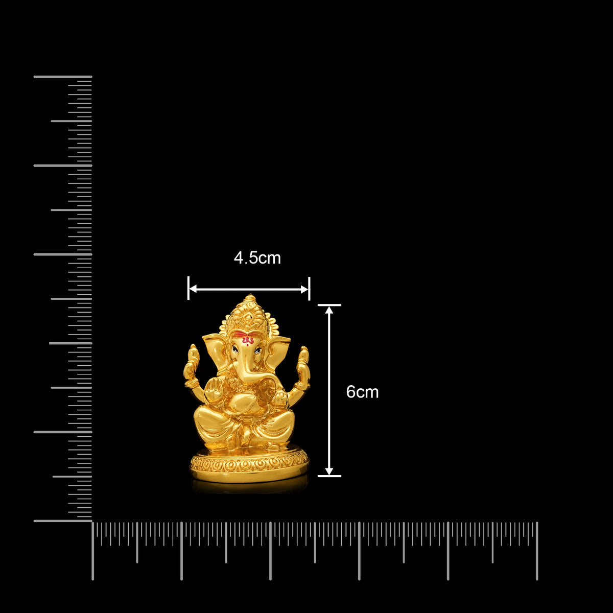 Four Arm Seated Ganesha Brass Idol Gold Layered