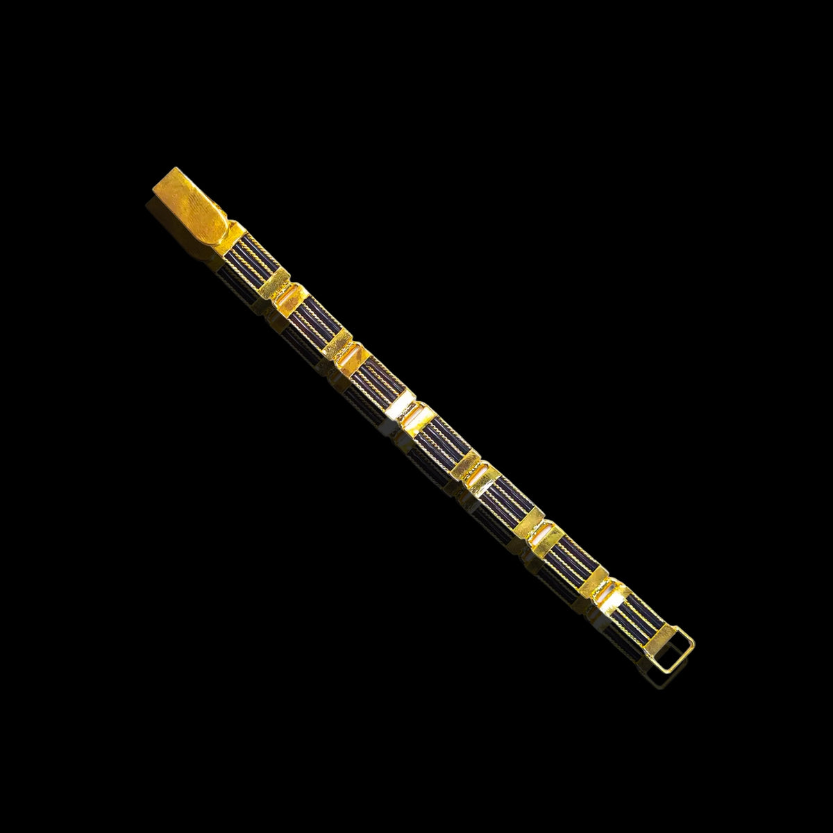 Black Bar Panel Link Gents Bracelet Gold Layered