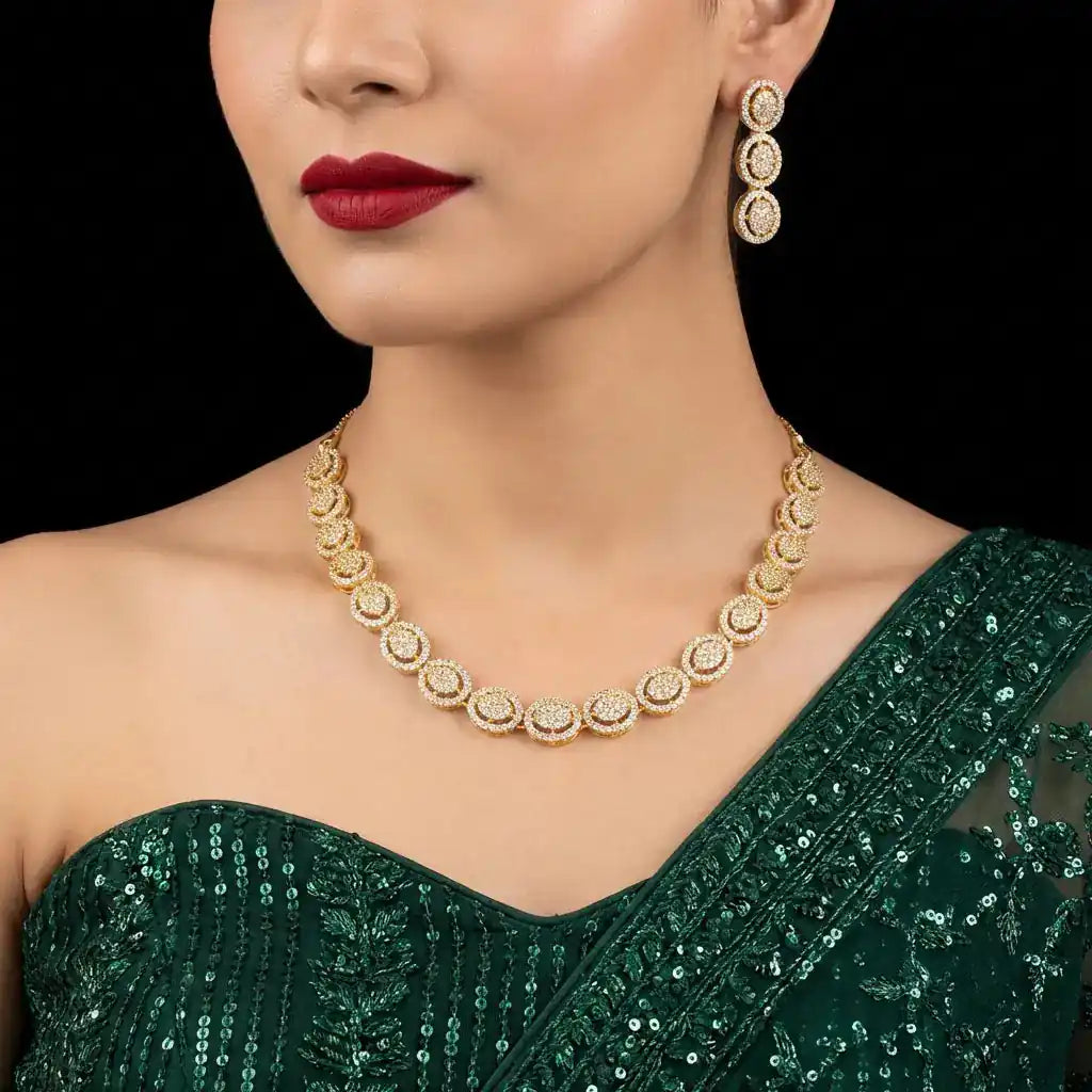PREMIUM STONE NECKLACE SHORT WITH STUD PMSNS11W-009, PMSHST21W-022