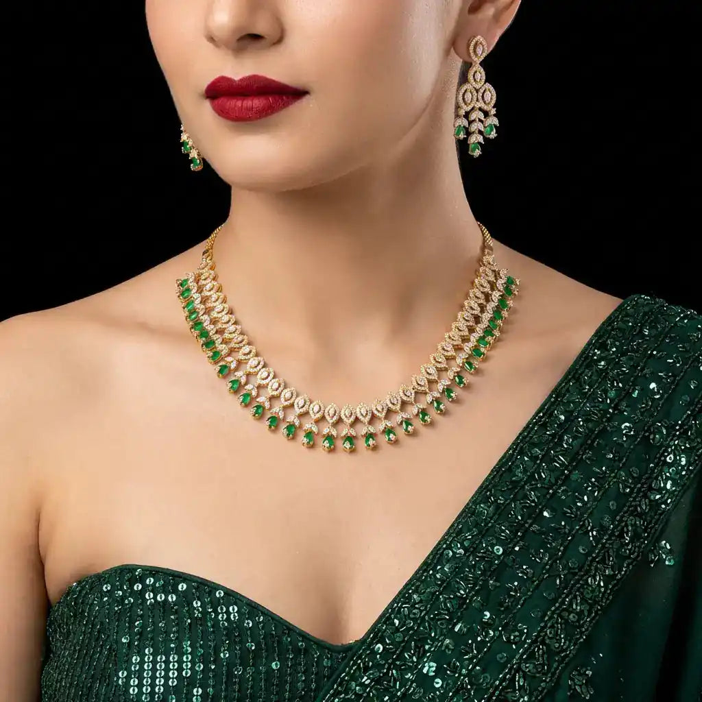 PREMIUM STONE NECKLACE SHORT WITH STUD PMSNS55WG-0021, PMSHST15WG-052