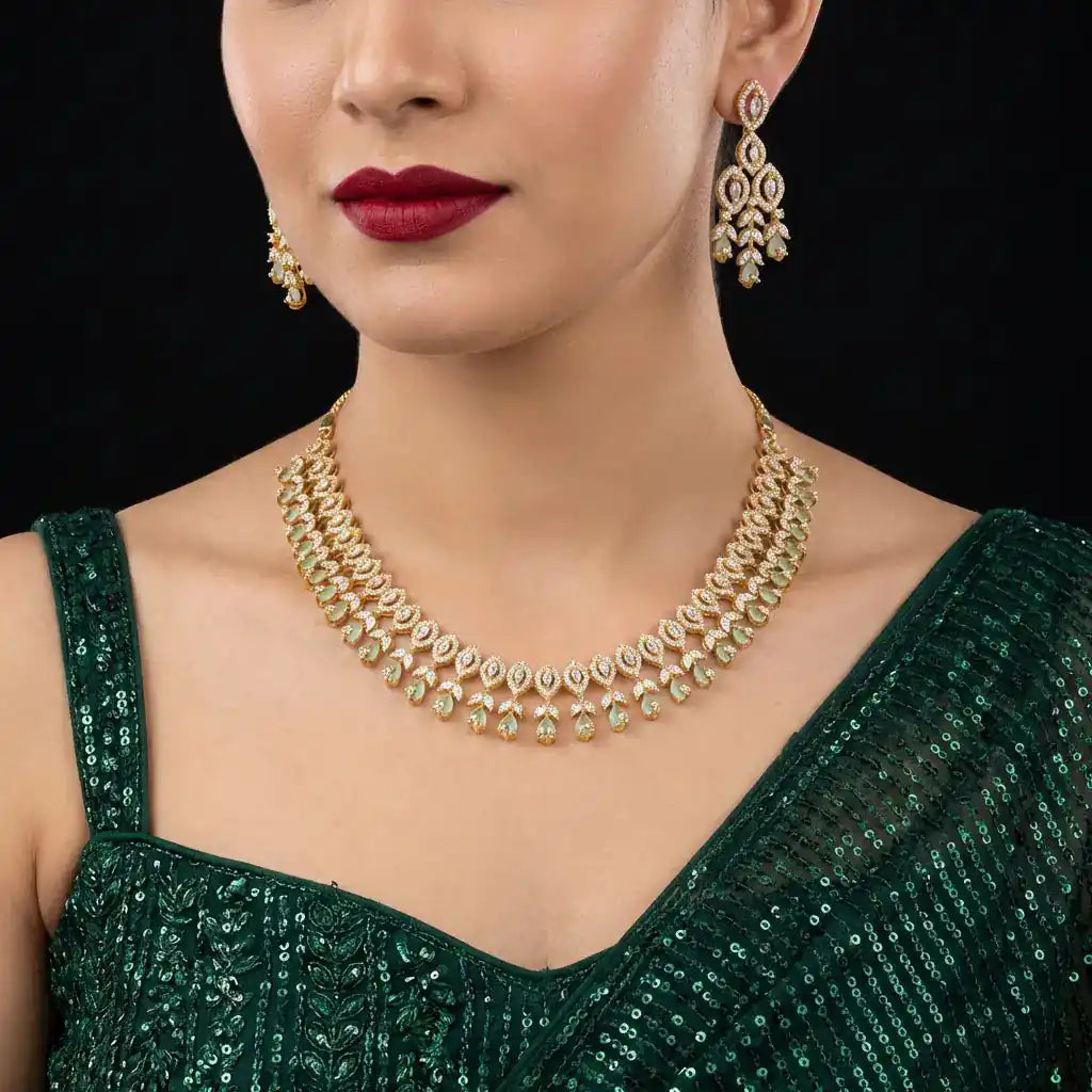 PREMIUM STONE NECKLACE SHORT WITH STUD PMSNS5WN-0021, PMSHST15WN-052
