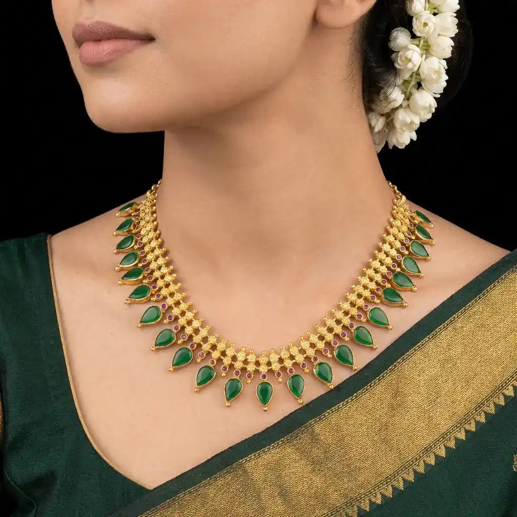 Palakka Mango Green Stone Necklace PSPKNRG1-5601