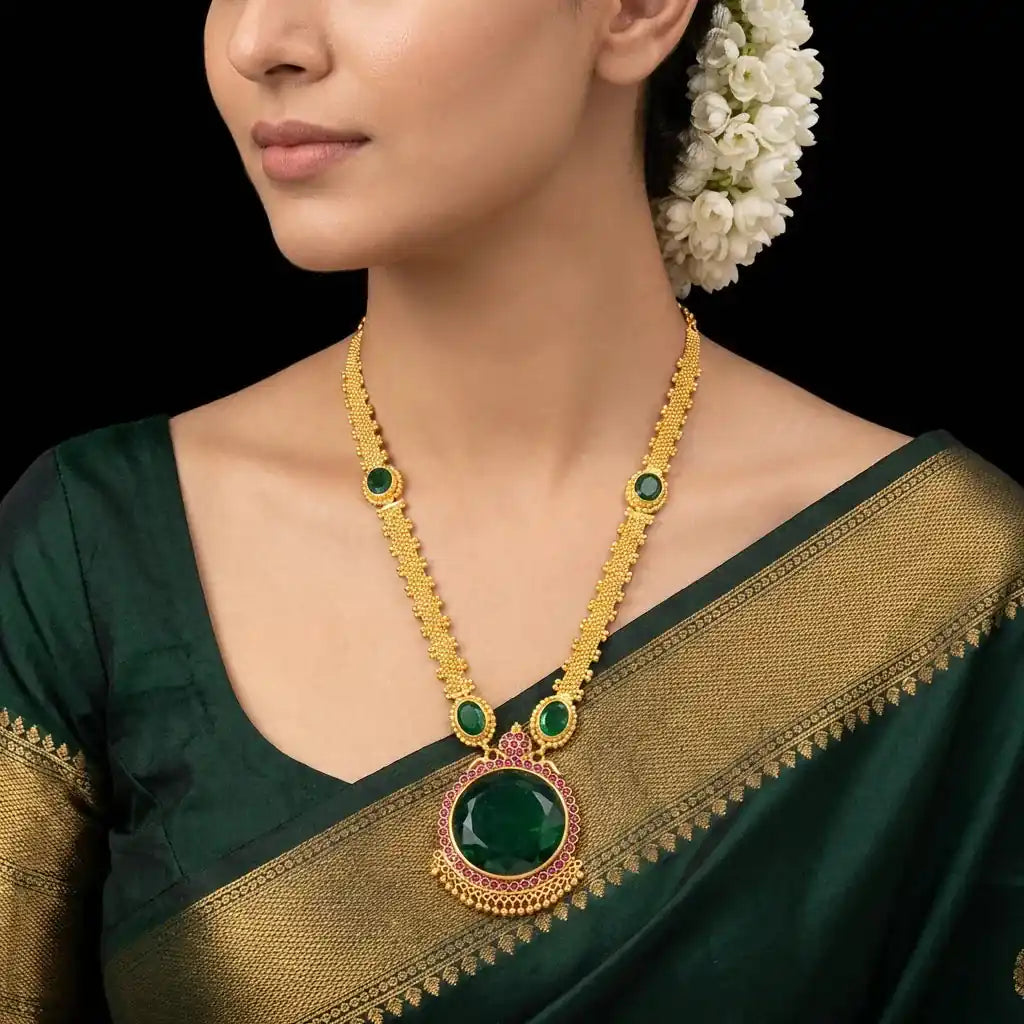 Palakka Mango Green Stone Necklace PSPKNRG6-0531