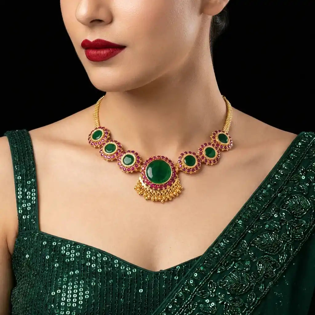 Palakka Mango Green Stone Necklace PSPKNRG7-0811