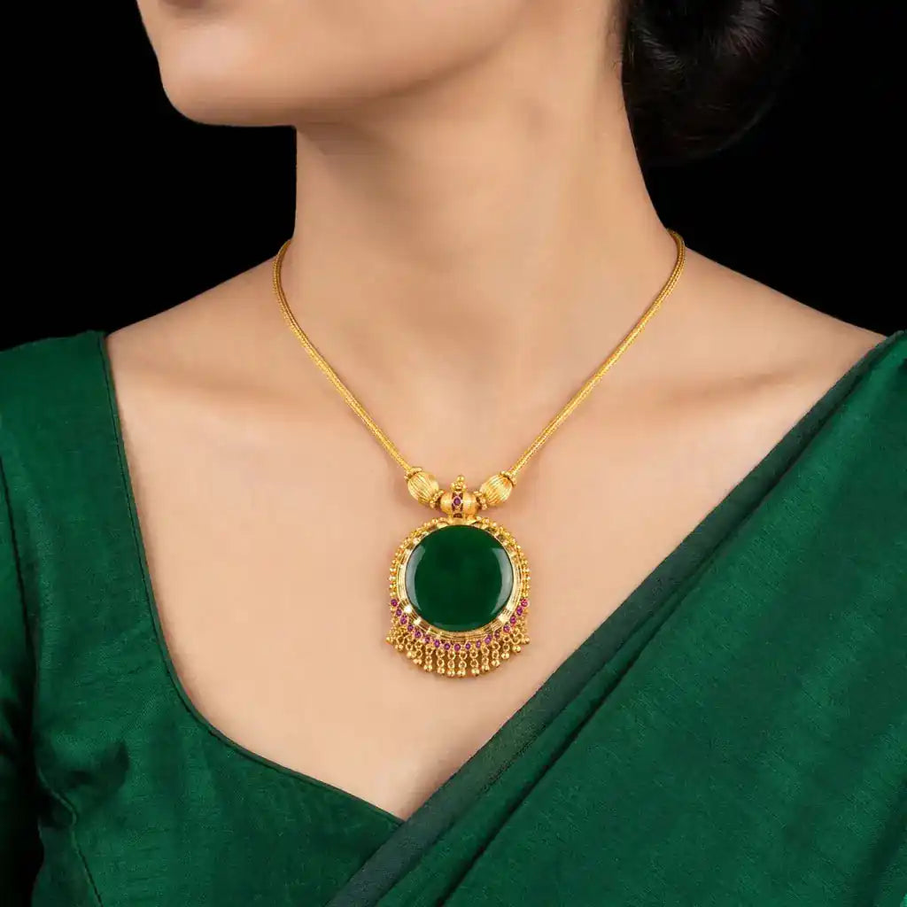 Palakka Mango Green Stone Necklace PSPKNRG81-0311