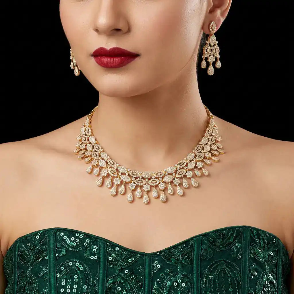 Premium Stone Necklace with Stud PMSNSN4W-0031, PMSHST2W-023