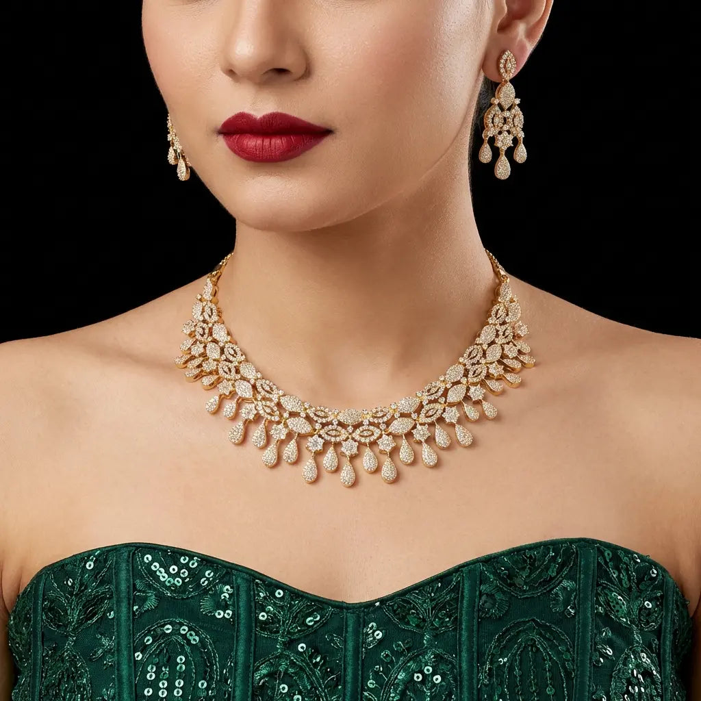 Premium Stone Necklace with Stud PMSNSN4W-0031, PMSHST2W-023