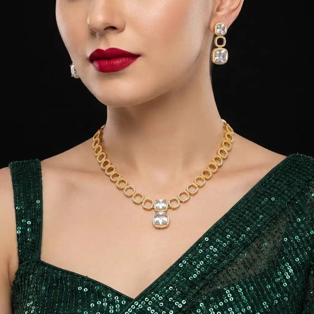 Premiun Stone Necklace with Stud PMSNS68W-008, PMSHST82W-082