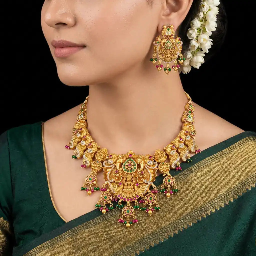 SRESHTA COLLECTION GERU NECKLACE WITH EARRING PSGRHSTSR11WRG-052, PSGRNSSR5WRG-0341