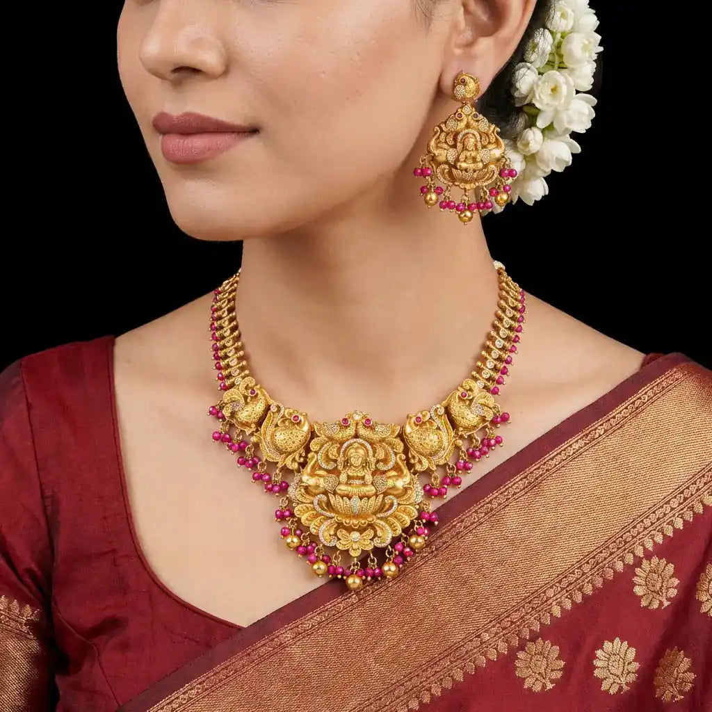 SRESHTA COLLECTION GERU NECKLACE WITH EARRING PSGRHSTSR2WR-053, PSGRNSSR3WR-0031