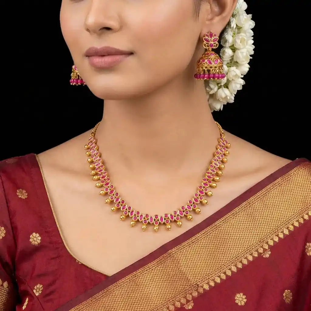 SRESHTA COLLECTION GERU NECKLACE WITH EARRING PSGRNSSR35R-035,PSGRJSTSR29R-033