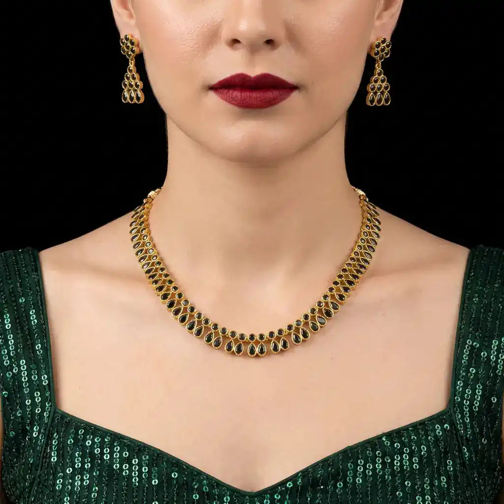 STONE NECKLACE LONG WITH GOLDEN STUD PSNS65BL-085, PSHST121B-061