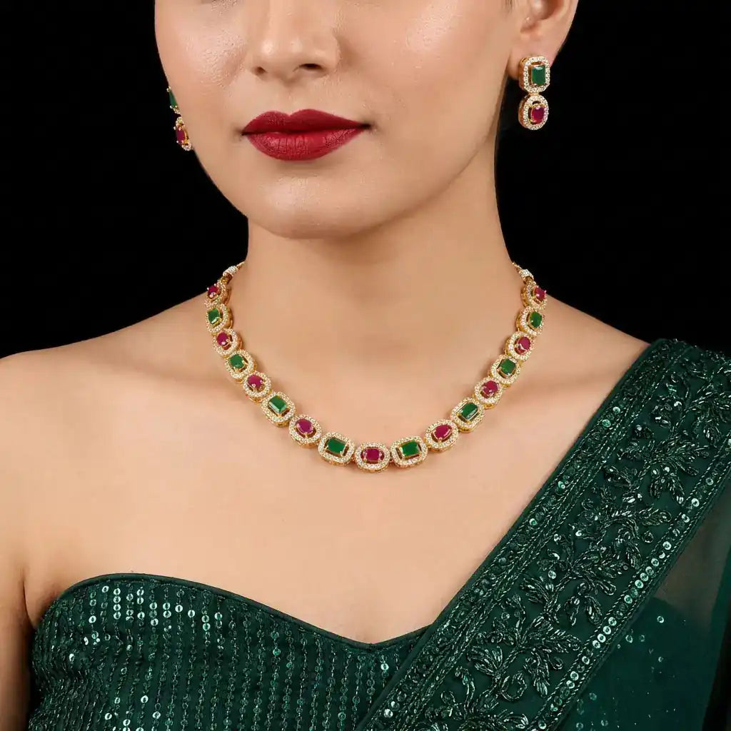 STONE NECKLACE LONG WITH GOLDEN STUD PSNS85WRG-036, PSHST74wRG-081