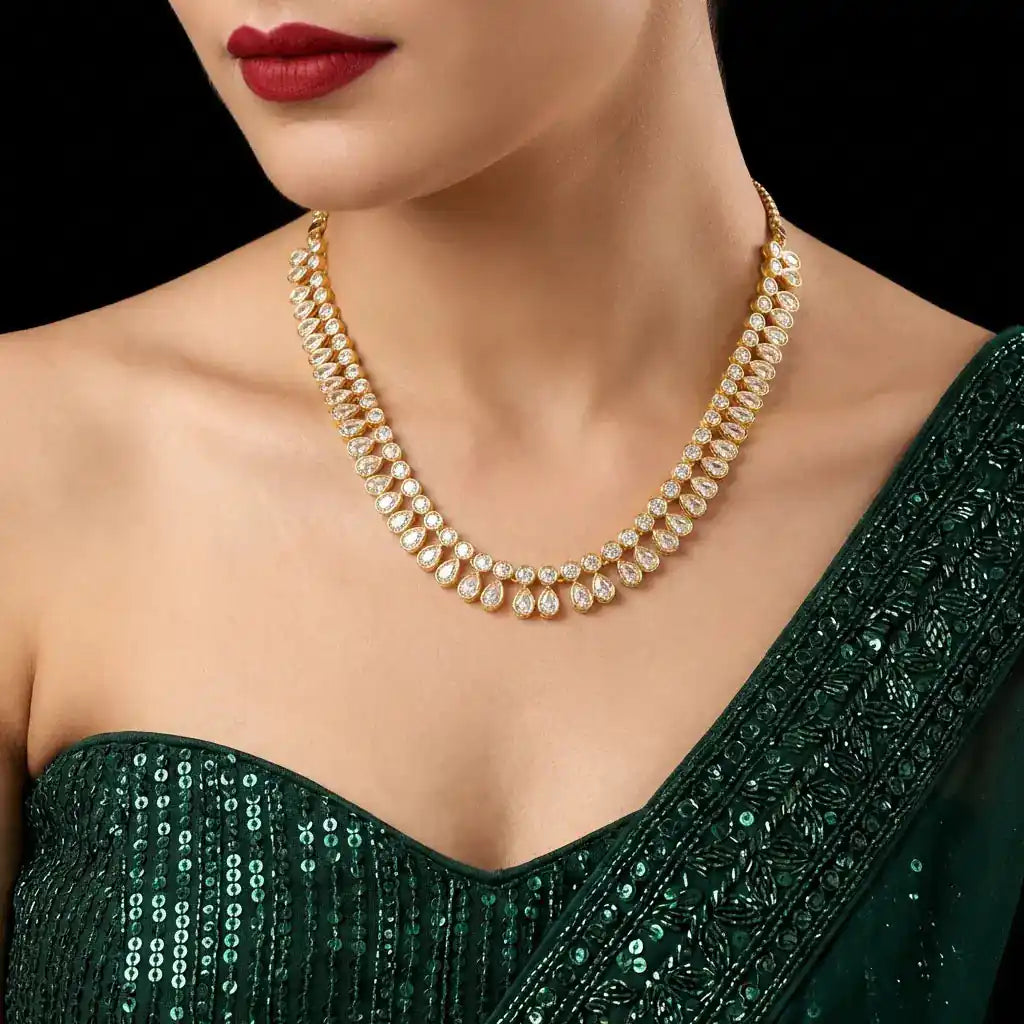 STONE NECKLACE LONG WITH GOLDEN STUD PSNS95W-036, PSHST121W-061