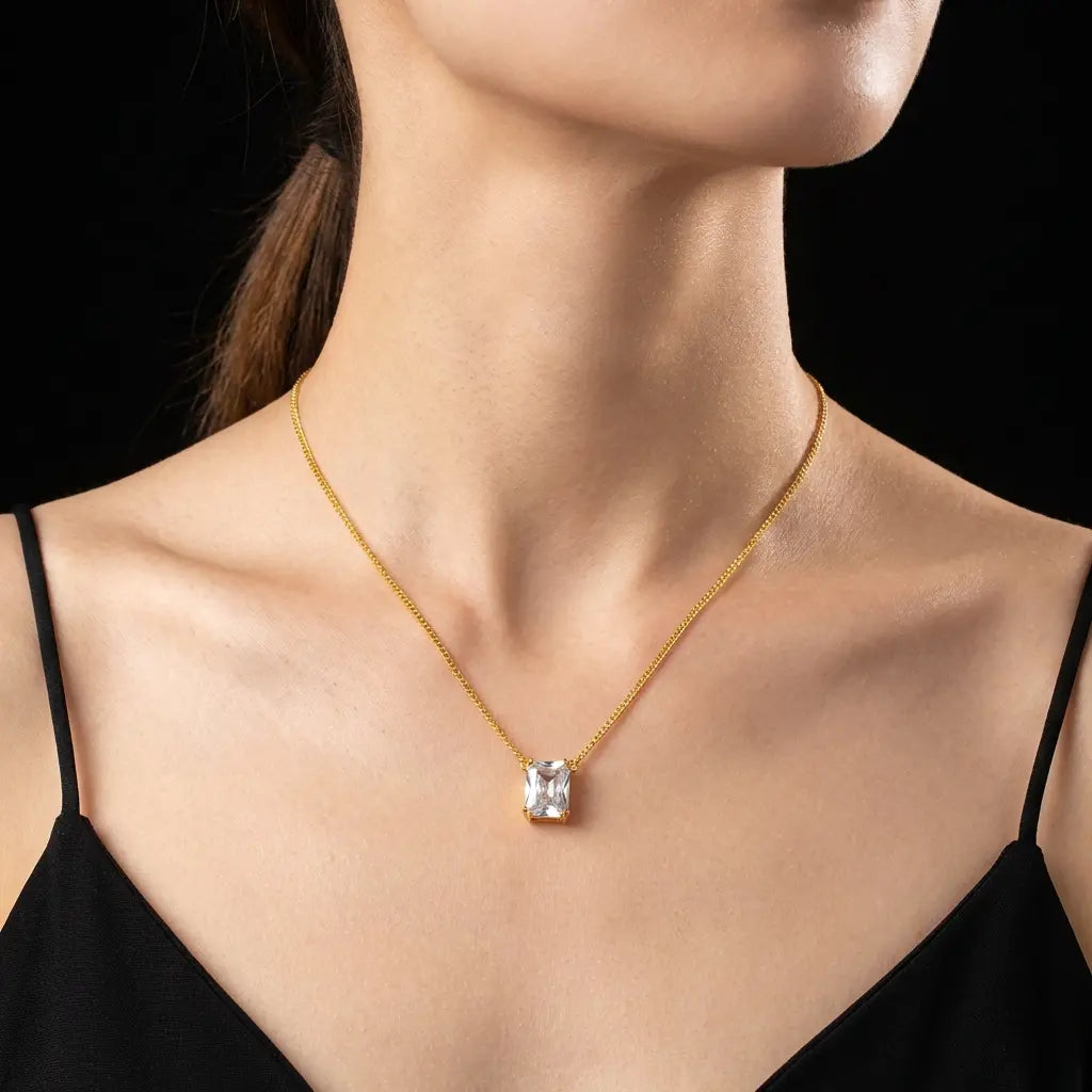 Square pendant Stone Necklace PSNS30W-003