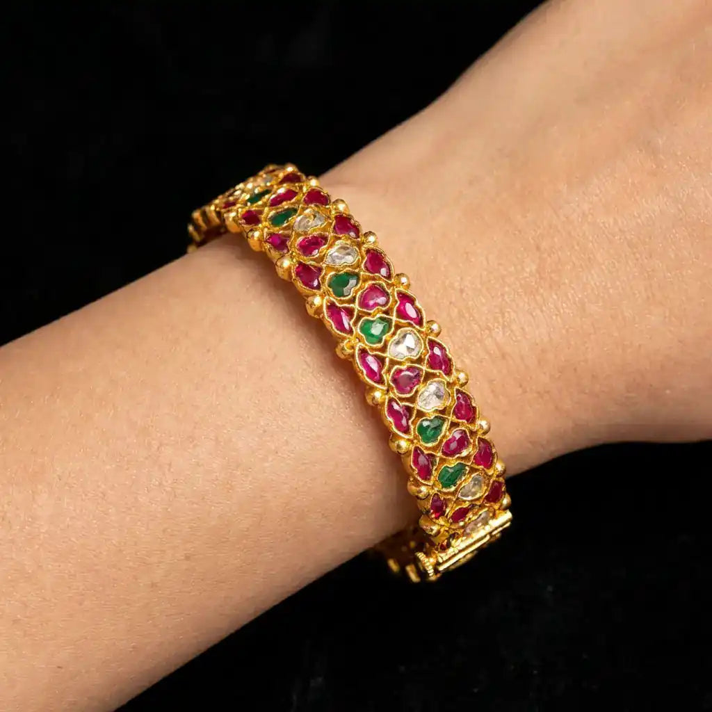 Stone Bangle PSGRBSR2WRG-007 — Gold Plated Jewellery | Parakkat Jewels
