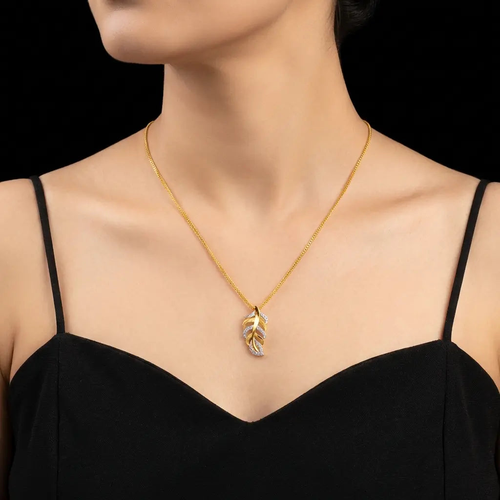 Rhodium leaf pendant necklace PRSNS32W-033