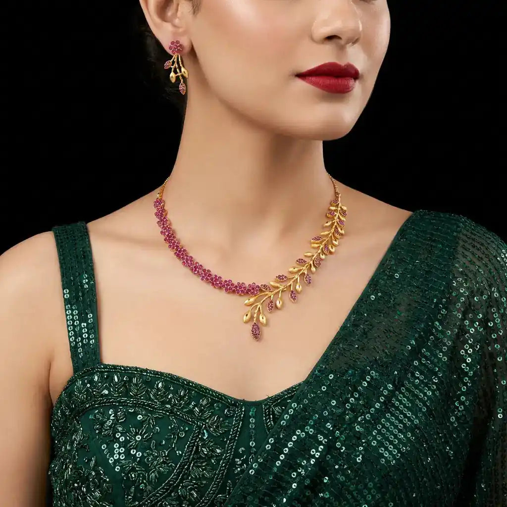 Stone Necklace With Earring PSNS127R-035, PSHST288R-041