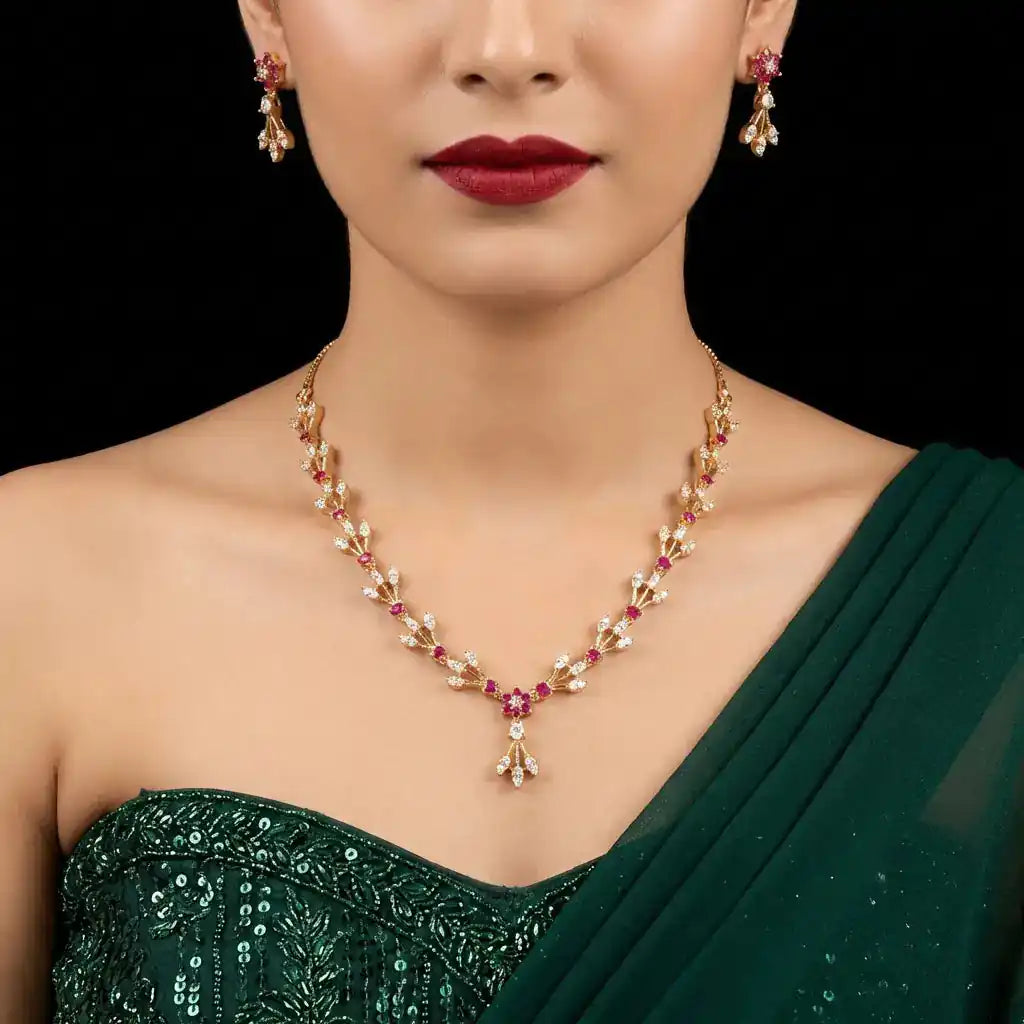 Pink & White Stone Necklace set
