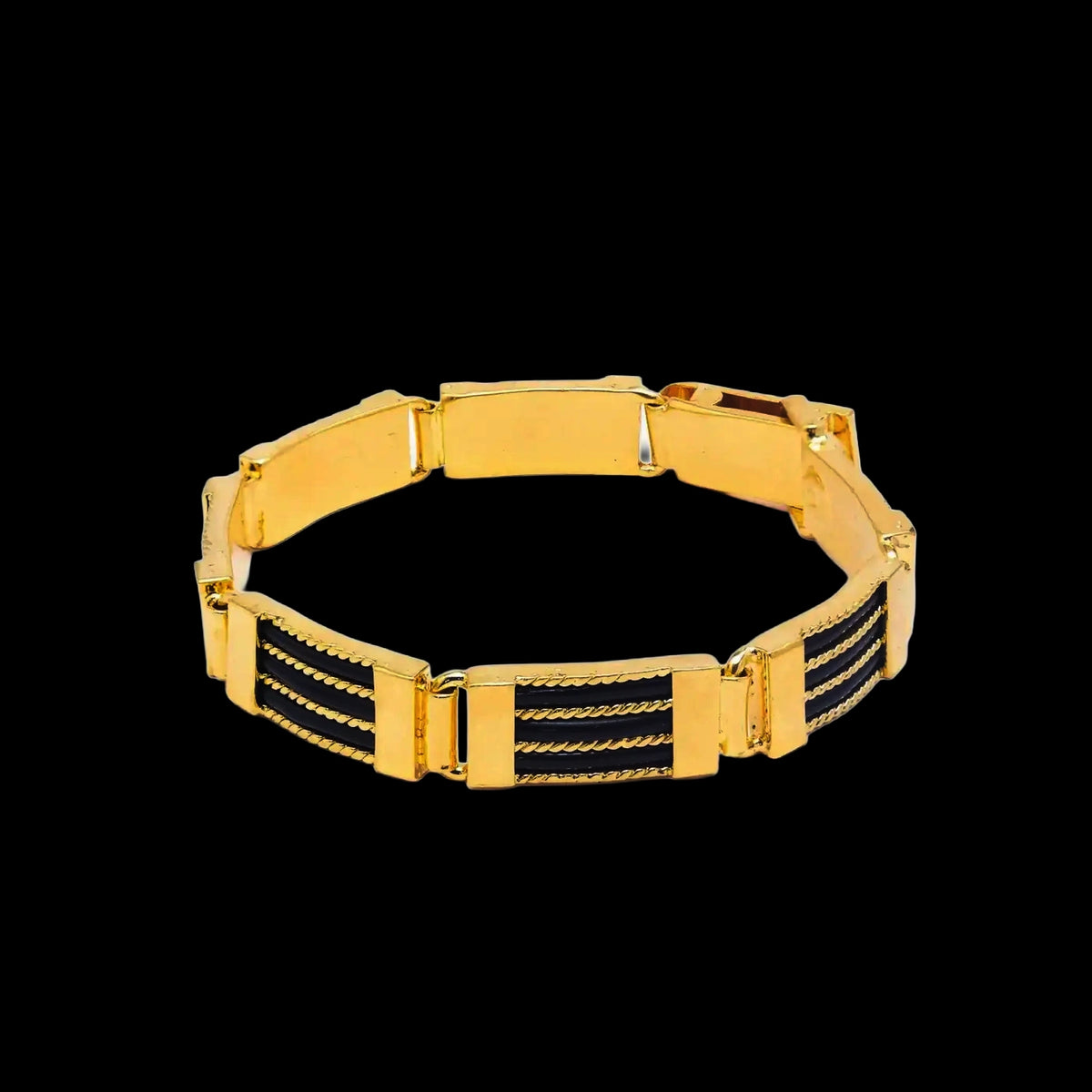 Black Bar Panel Link Gents Bracelet Gold Layered