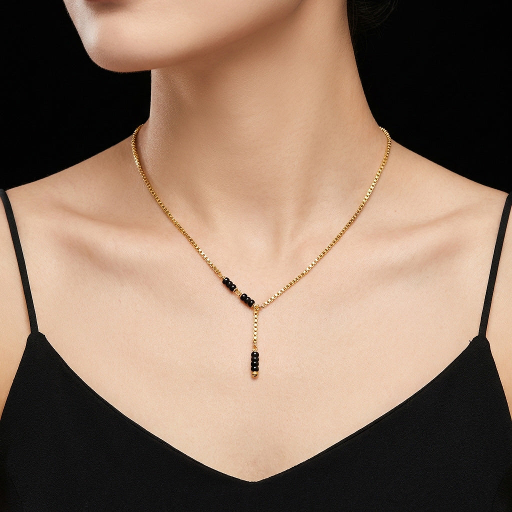 Black Beads Gold Plated Necklace