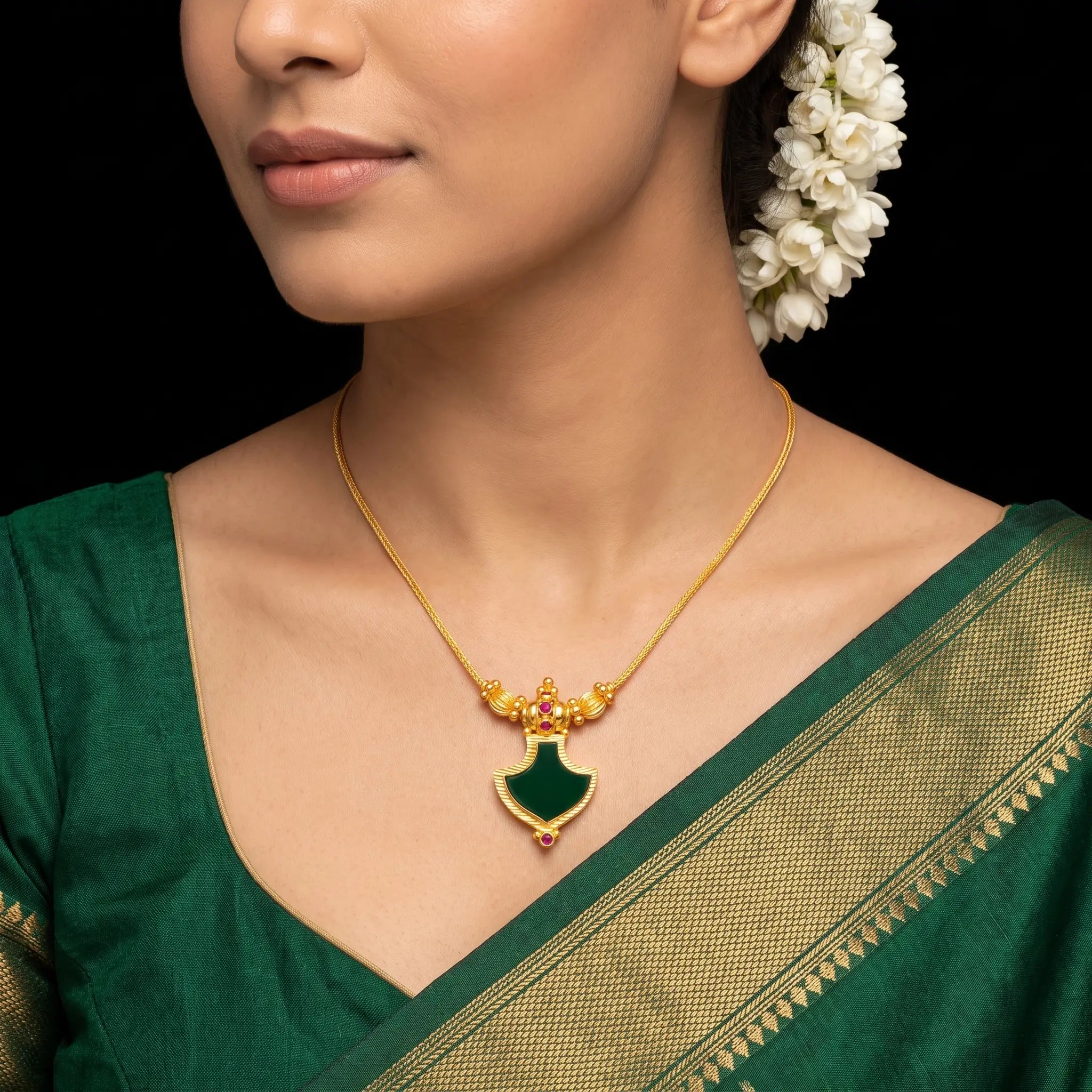 Green Shield Pendant Palakka Necklace Gold Layered