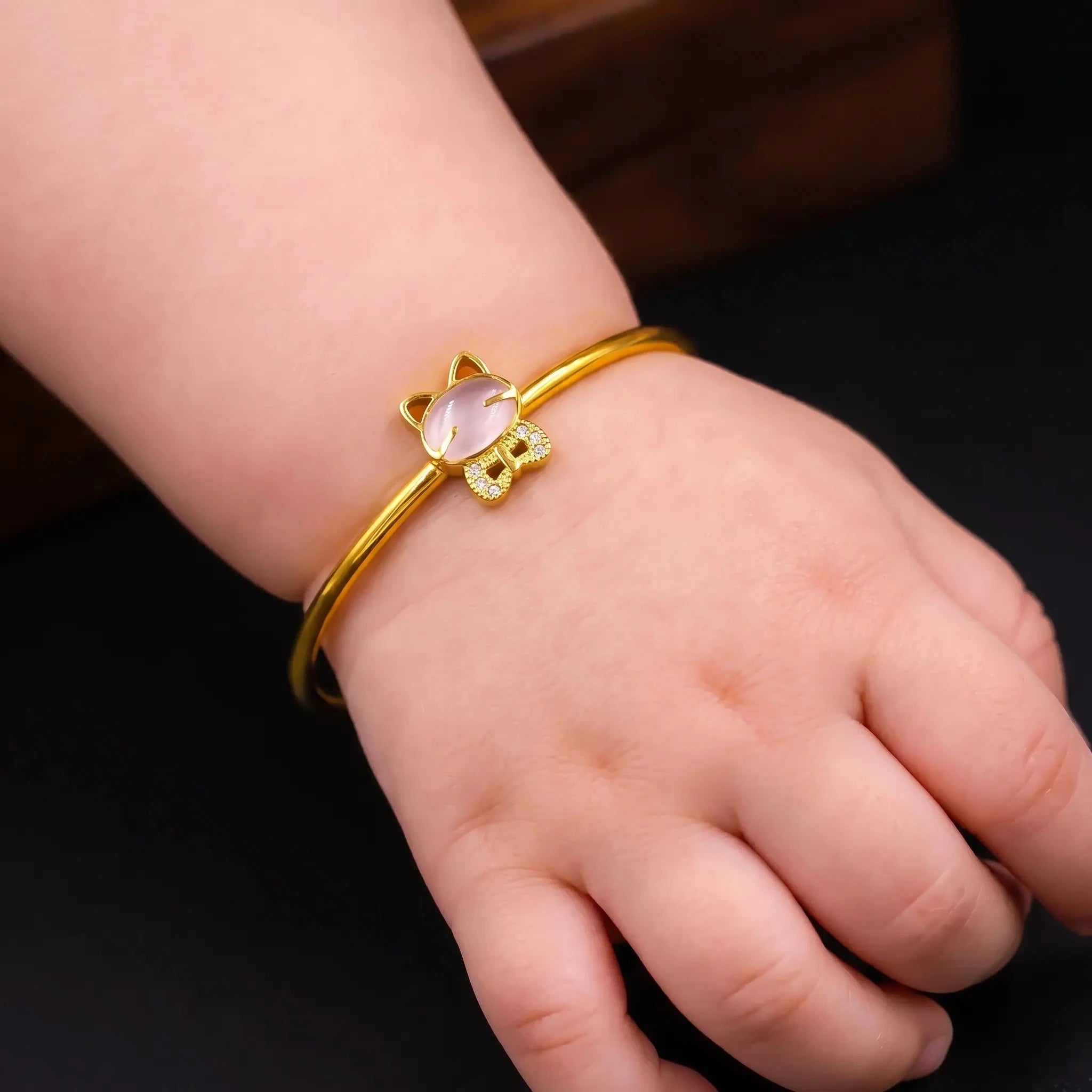 Pink Butterfly Baby Bangle Gold Layered