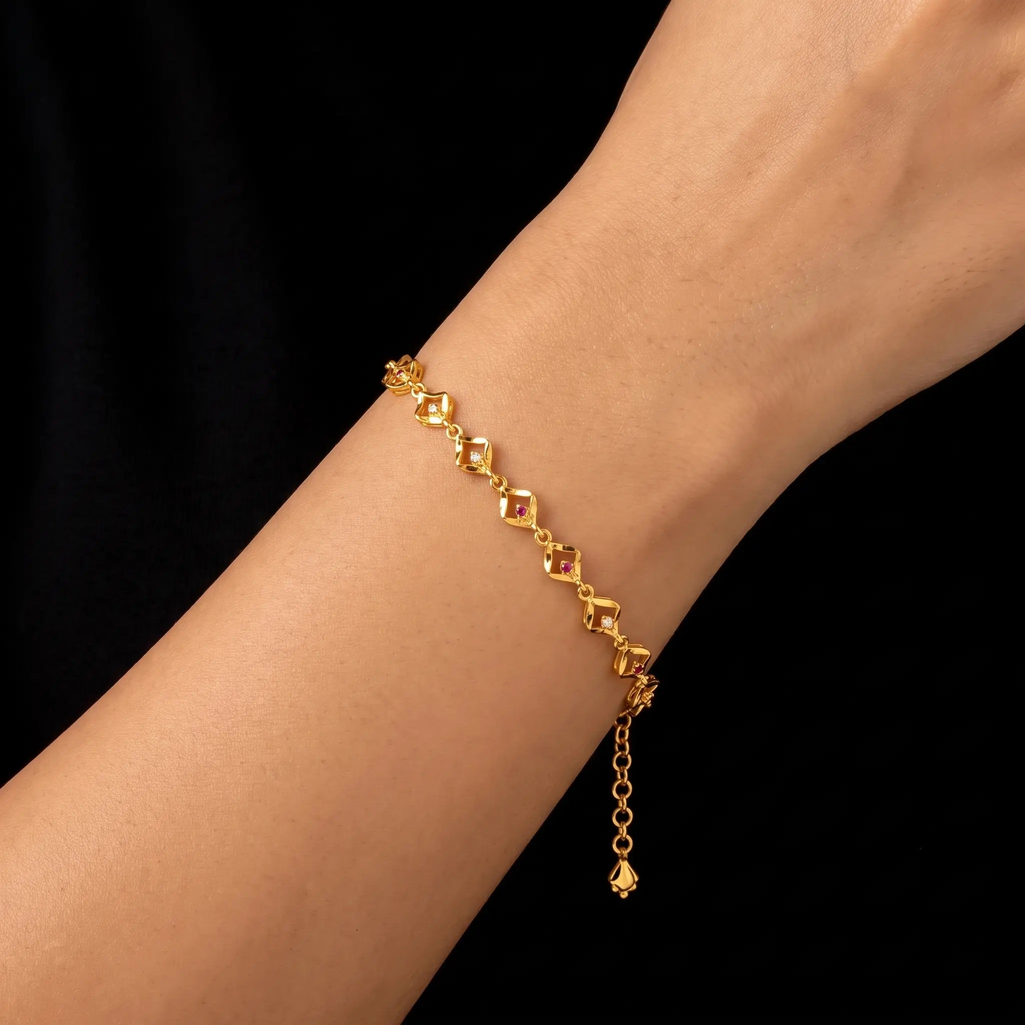 Kite Frame CZ Link Bracelet Gold Layered