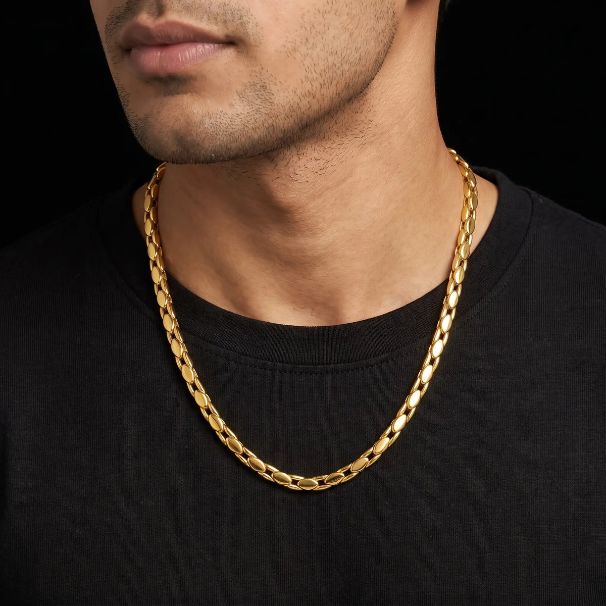Gents Oval Link Fancy Broad Chain Gold Layered