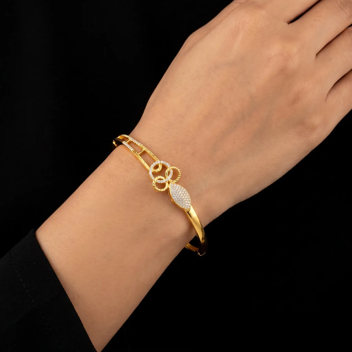 CZ Loop Knot Marquise Openable Bracelet Gold Layered