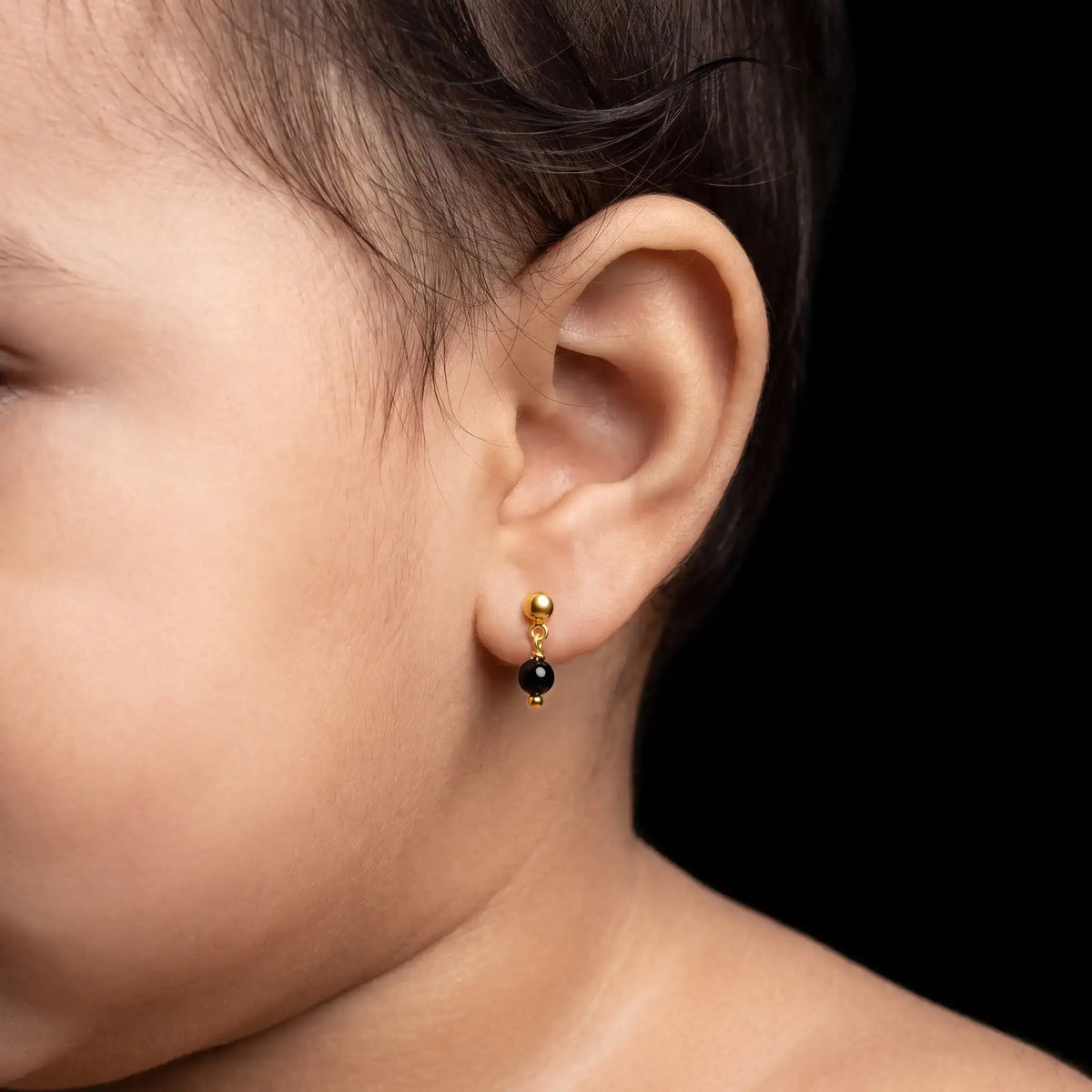 Black Bead Ball Drop Hanging Stud Gold Layered